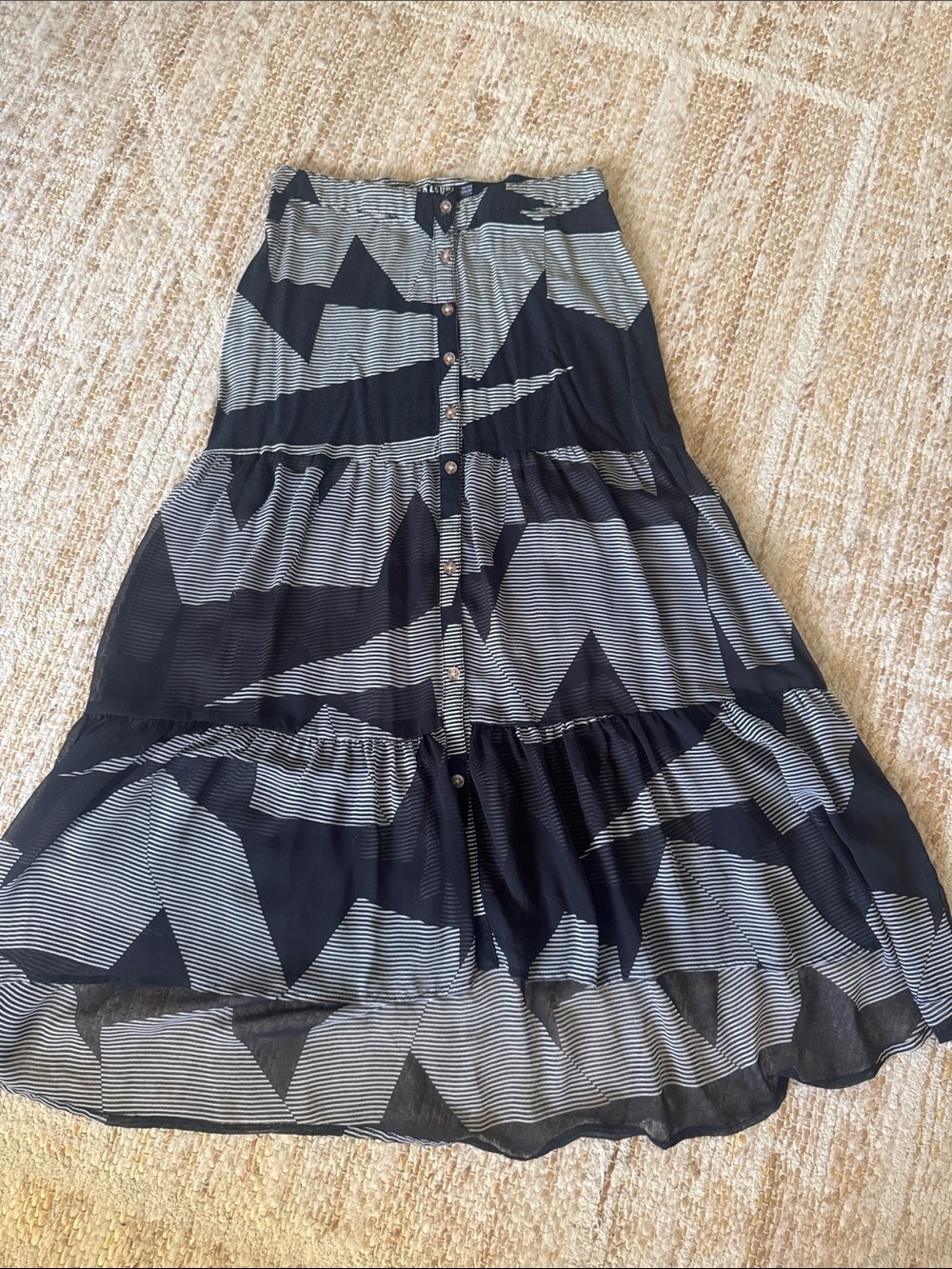 Volcom Black & White Geometric Tiered Maxi Skirt